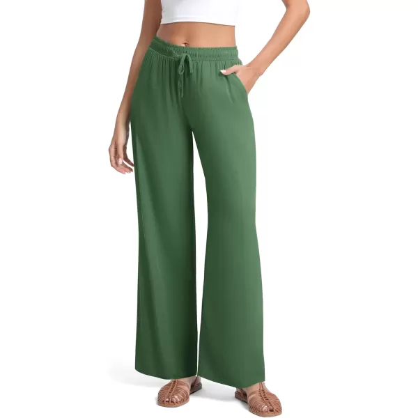 Urban CoCo Womens Elastic Waist Drawstring Casual Pants Straight Leg Lightweight Loose Trousers with PocketsGreen