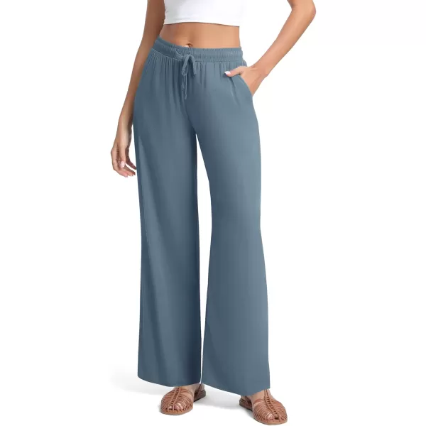 Urban CoCo Womens Elastic Waist Drawstring Casual Pants Straight Leg Lightweight Loose Trousers with PocketsIndigo Blue
