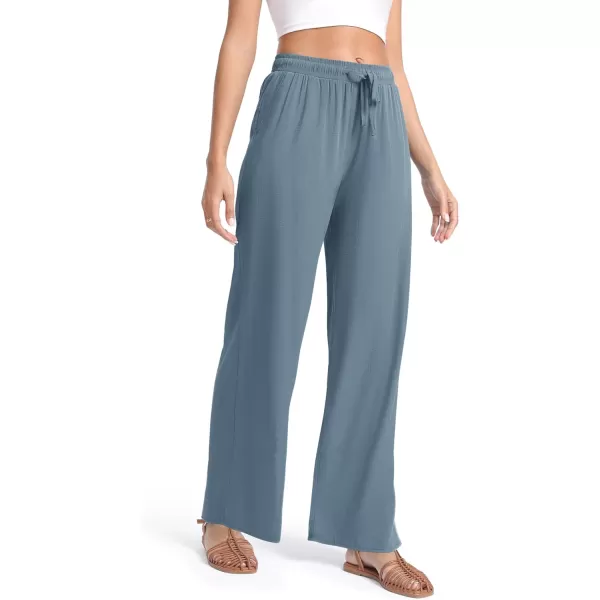 Urban CoCo Womens Elastic Waist Drawstring Casual Pants Straight Leg Lightweight Loose Trousers with PocketsIndigo Blue