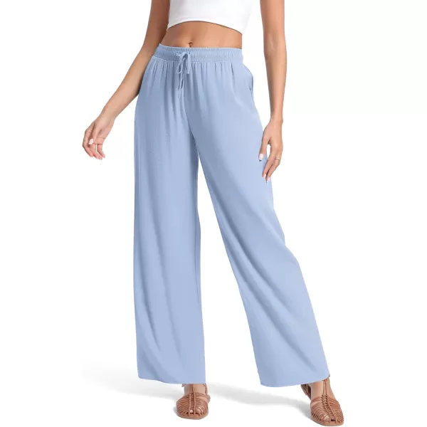 Urban CoCo Womens Elastic Waist Drawstring Casual Pants Straight Leg Lightweight Loose Trousers with PocketsLight Blue