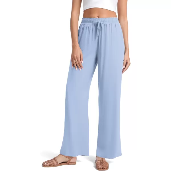 Urban CoCo Womens Elastic Waist Drawstring Casual Pants Straight Leg Lightweight Loose Trousers with PocketsLight Blue