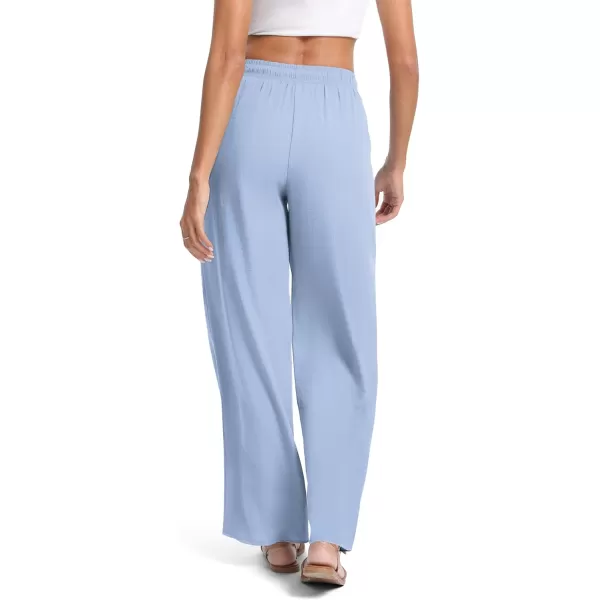 Urban CoCo Womens Elastic Waist Drawstring Casual Pants Straight Leg Lightweight Loose Trousers with PocketsLight Blue