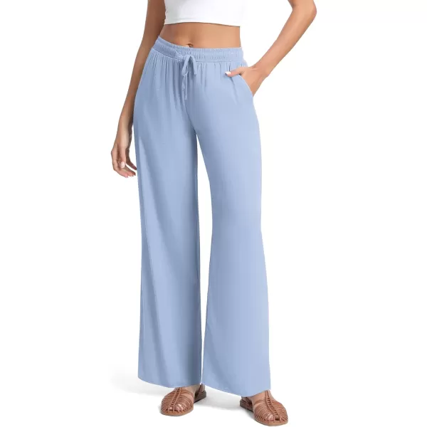 Urban CoCo Womens Elastic Waist Drawstring Casual Pants Straight Leg Lightweight Loose Trousers with PocketsLight Blue