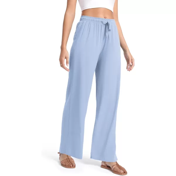 Urban CoCo Womens Elastic Waist Drawstring Casual Pants Straight Leg Lightweight Loose Trousers with PocketsLight Blue