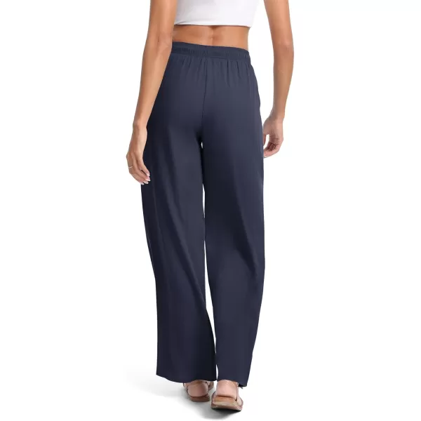 Urban CoCo Womens Elastic Waist Drawstring Casual Pants Straight Leg Lightweight Loose Trousers with PocketsNavy Blue