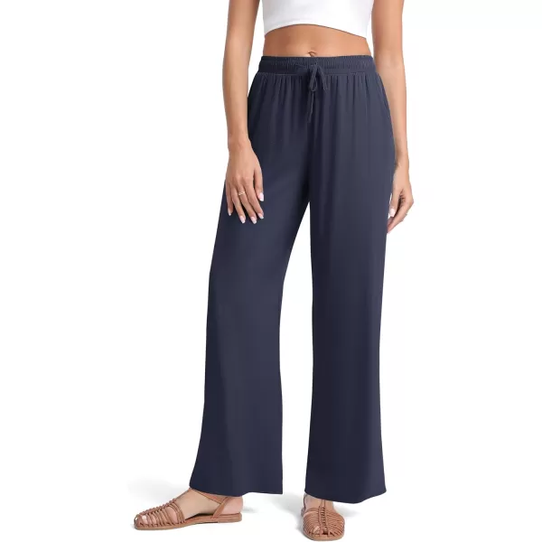 Urban CoCo Womens Elastic Waist Drawstring Casual Pants Straight Leg Lightweight Loose Trousers with PocketsNavy Blue