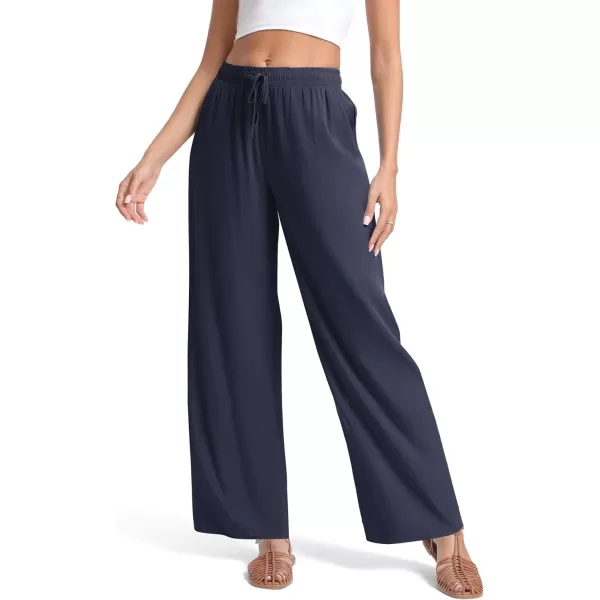 Urban CoCo Womens Elastic Waist Drawstring Casual Pants Straight Leg Lightweight Loose Trousers with PocketsNavy Blue