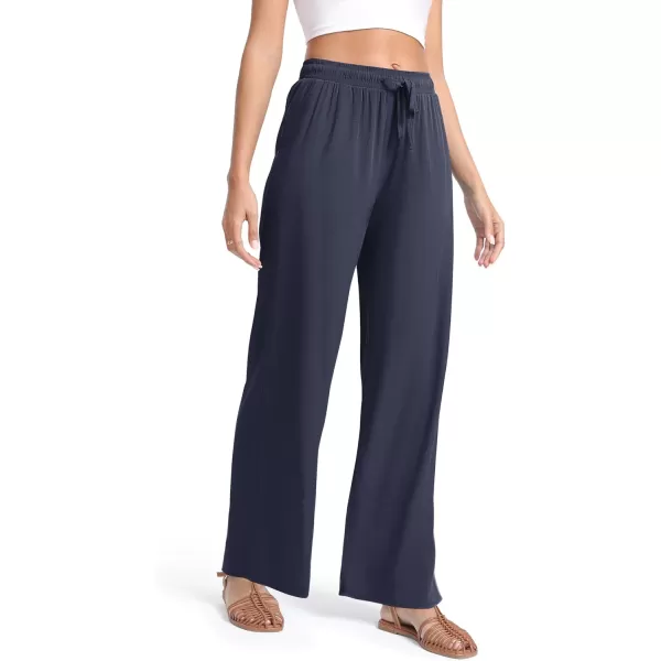Urban CoCo Womens Elastic Waist Drawstring Casual Pants Straight Leg Lightweight Loose Trousers with PocketsNavy Blue