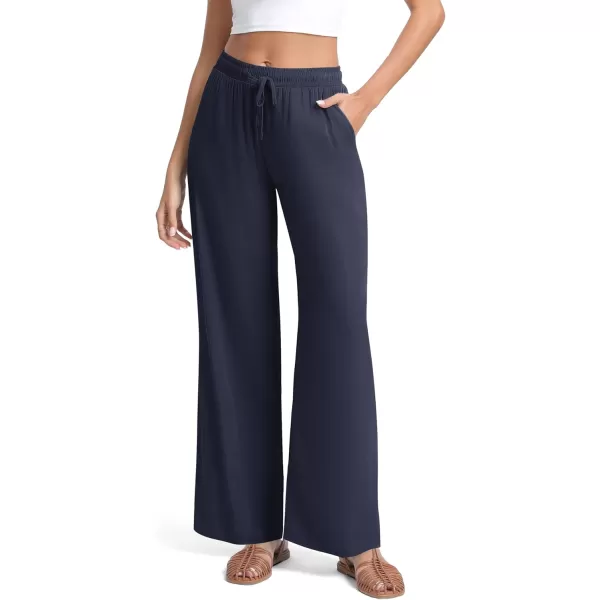 Urban CoCo Womens Elastic Waist Drawstring Casual Pants Straight Leg Lightweight Loose Trousers with PocketsNavy Blue