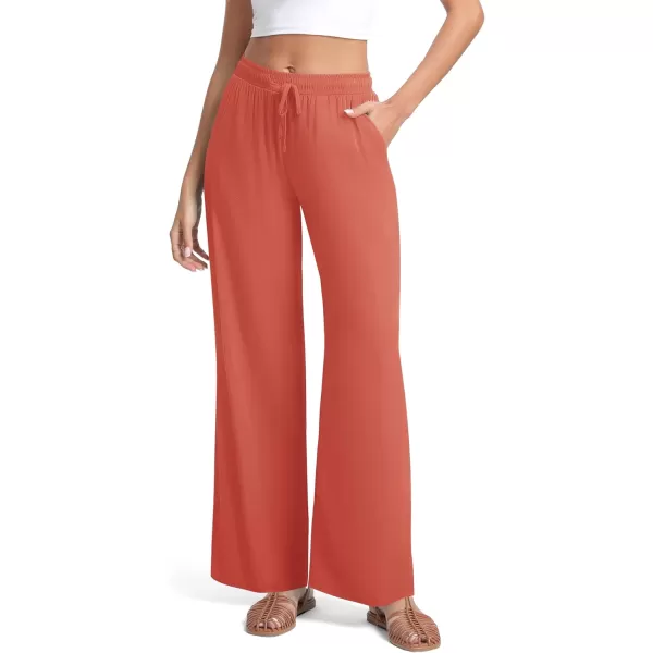 Urban CoCo Womens Elastic Waist Drawstring Casual Pants Straight Leg Lightweight Loose Trousers with PocketsRust