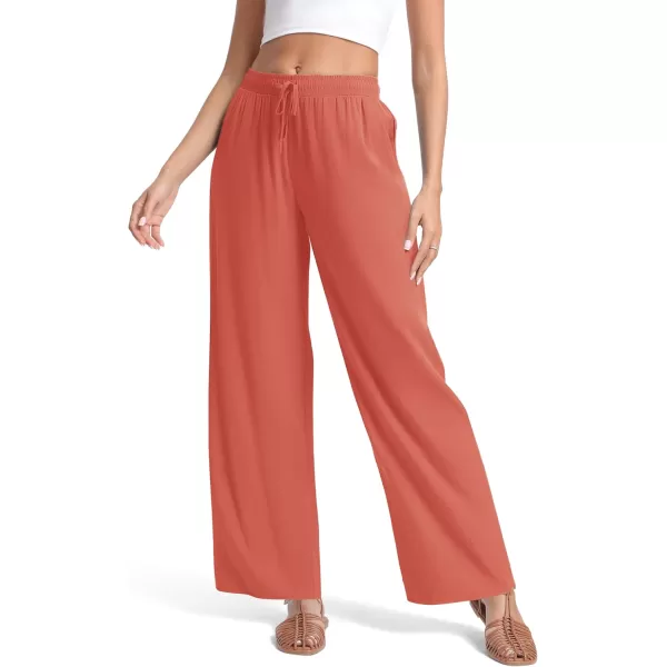 Urban CoCo Womens Elastic Waist Drawstring Casual Pants Straight Leg Lightweight Loose Trousers with PocketsRust