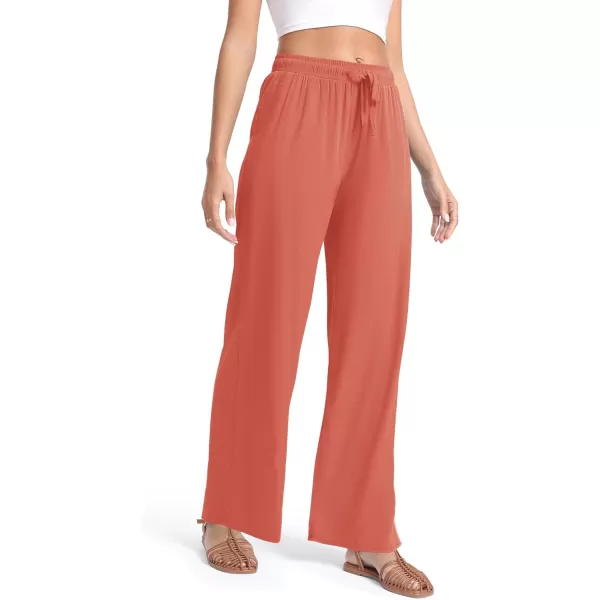 Urban CoCo Womens Elastic Waist Drawstring Casual Pants Straight Leg Lightweight Loose Trousers with PocketsRust