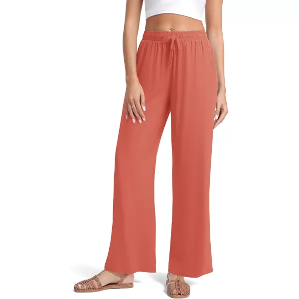 Urban CoCo Womens Elastic Waist Drawstring Casual Pants Straight Leg Lightweight Loose Trousers with PocketsRust