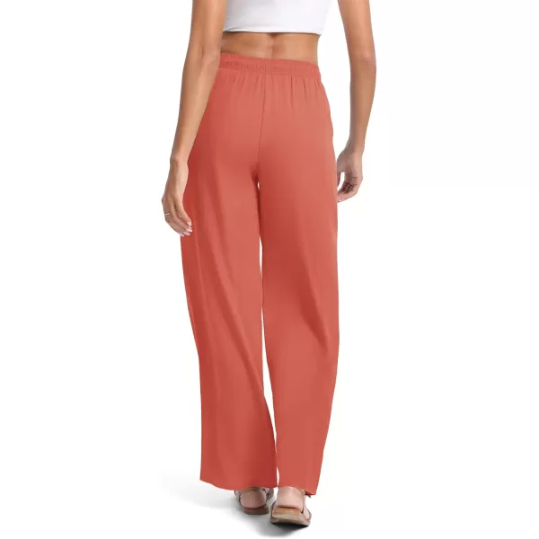 Urban CoCo Womens Elastic Waist Drawstring Casual Pants Straight Leg Lightweight Loose Trousers with PocketsRust