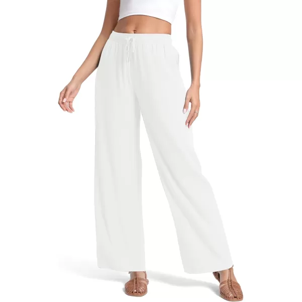Urban CoCo Womens Elastic Waist Drawstring Casual Pants Straight Leg Lightweight Loose Trousers with PocketsWhite