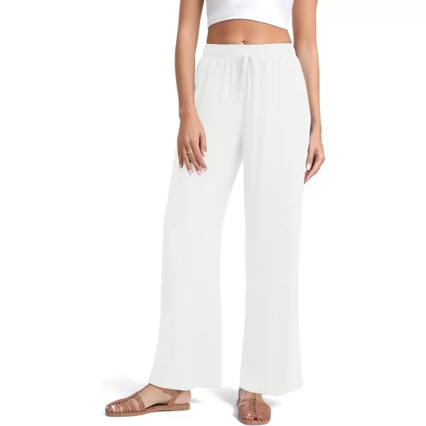 Urban CoCo Womens Elastic Waist Drawstring Casual Pants Straight Leg Lightweight Loose Trousers with PocketsWhite