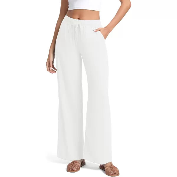 Urban CoCo Womens Elastic Waist Drawstring Casual Pants Straight Leg Lightweight Loose Trousers with PocketsWhite