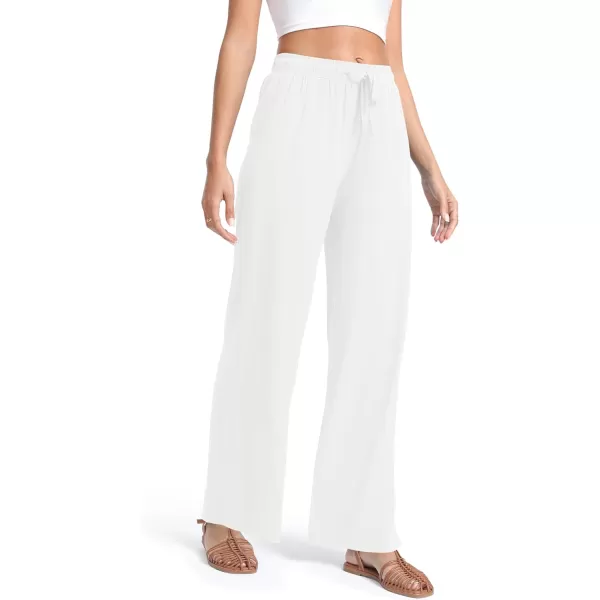 Urban CoCo Womens Elastic Waist Drawstring Casual Pants Straight Leg Lightweight Loose Trousers with PocketsWhite