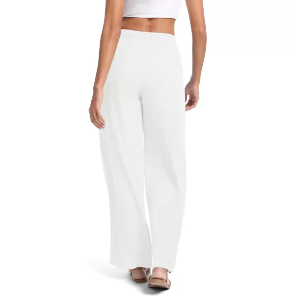 Urban CoCo Womens Elastic Waist Drawstring Casual Pants Straight Leg Lightweight Loose Trousers with PocketsWhite