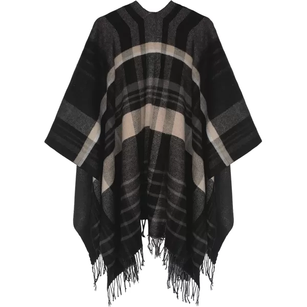 Urban CoCo Womens Winter Vintage Poncho Capes Tassel Blanket Shawl Wrap Cardigan Coat1black