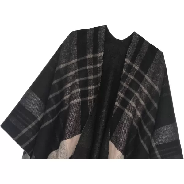 Urban CoCo Womens Winter Vintage Poncho Capes Tassel Blanket Shawl Wrap Cardigan Coat1black