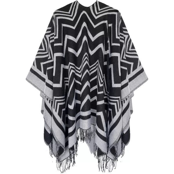 Urban CoCo Womens Winter Vintage Poncho Capes Tassel Blanket Shawl Wrap Cardigan Coat2black