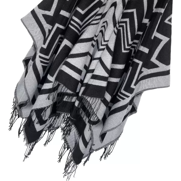 Urban CoCo Womens Winter Vintage Poncho Capes Tassel Blanket Shawl Wrap Cardigan Coat2black