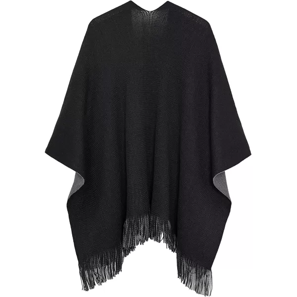 Urban CoCo Womens Winter Vintage Poncho Capes Tassel Blanket Shawl Wrap Cardigan CoatBlack