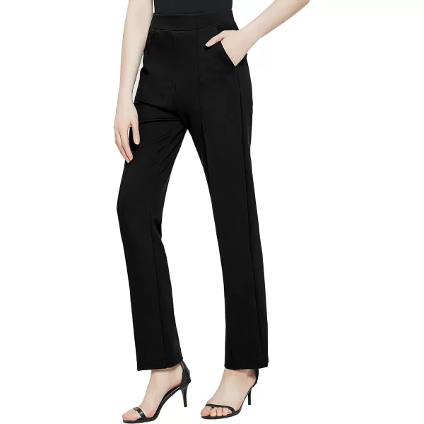 Urban CoCo Womens Yoga Dress Pants Stretchy Casual Slacks Straight Leg Work Pants with PocketsBlack