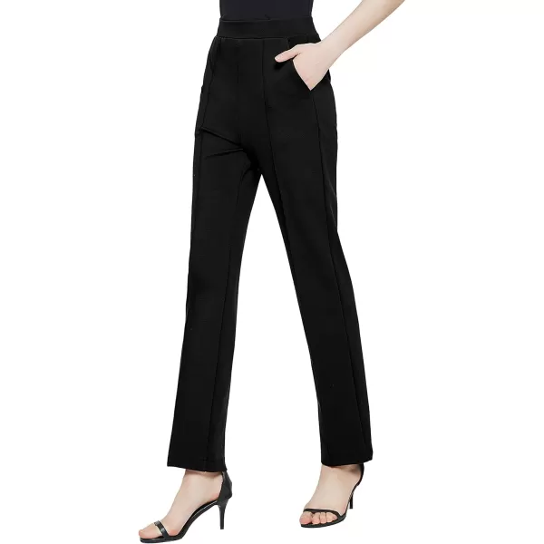 Urban CoCo Womens Yoga Dress Pants Stretchy Casual Slacks Straight Leg Work Pants with PocketsBlack