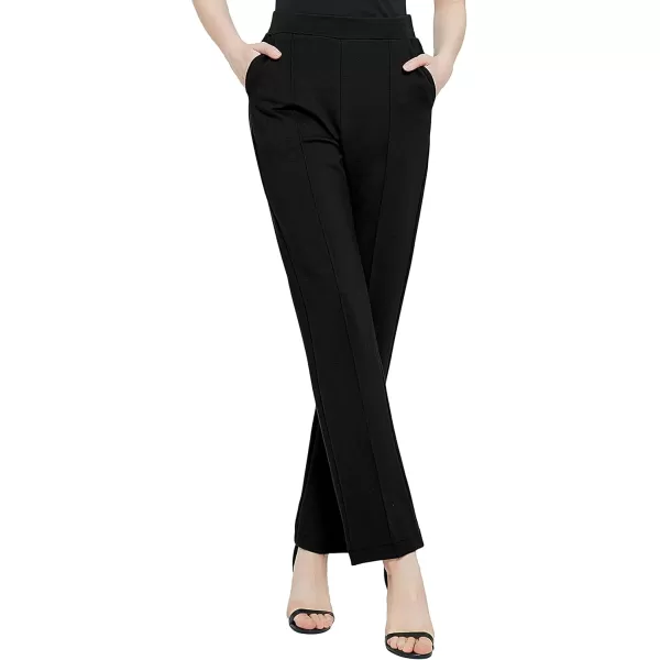 Urban CoCo Womens Yoga Dress Pants Stretchy Casual Slacks Straight Leg Work Pants with PocketsBlack