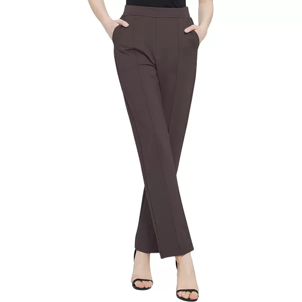 Urban CoCo Womens Yoga Dress Pants Stretchy Casual Slacks Straight Leg Work Pants with PocketsBrown