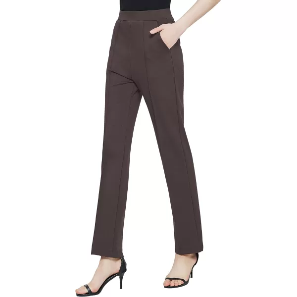 Urban CoCo Womens Yoga Dress Pants Stretchy Casual Slacks Straight Leg Work Pants with PocketsBrown