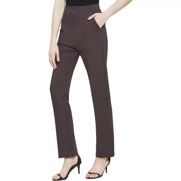Urban CoCo Womens Yoga Dress Pants Stretchy Casual Slacks Straight Leg Work Pants with PocketsBrown