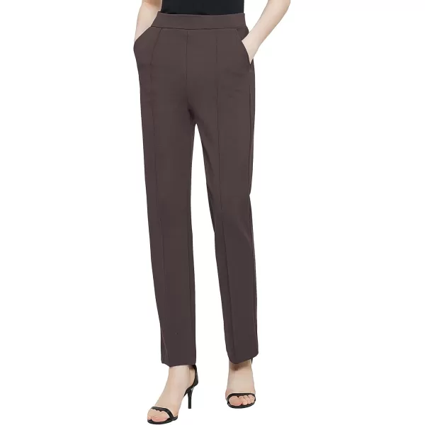 Urban CoCo Womens Yoga Dress Pants Stretchy Casual Slacks Straight Leg Work Pants with PocketsBrown