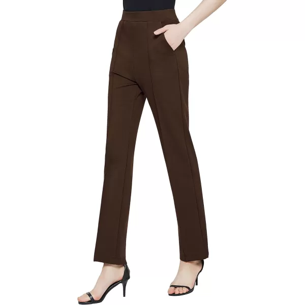 Urban CoCo Womens Yoga Dress Pants Stretchy Casual Slacks Straight Leg Work Pants with PocketsChocolate