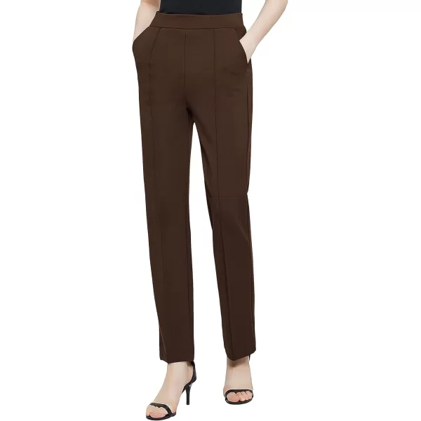 Urban CoCo Womens Yoga Dress Pants Stretchy Casual Slacks Straight Leg Work Pants with PocketsChocolate