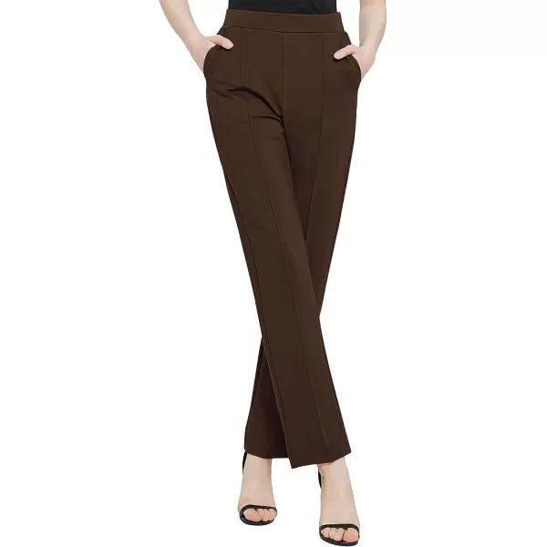 Urban CoCo Womens Yoga Dress Pants Stretchy Casual Slacks Straight Leg Work Pants with PocketsChocolate