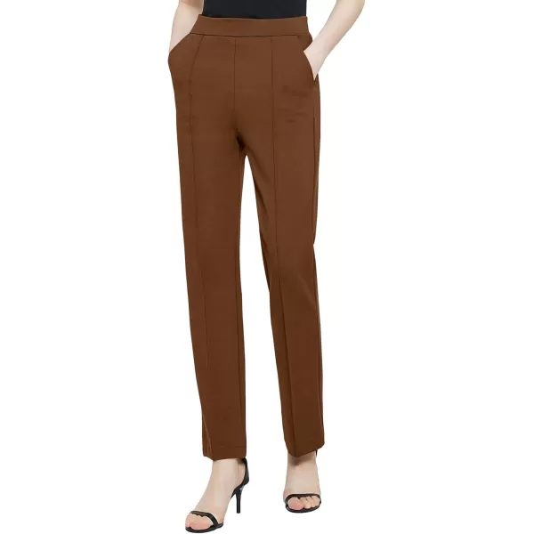 Urban CoCo Womens Yoga Dress Pants Stretchy Casual Slacks Straight Leg Work Pants with PocketsCoffee