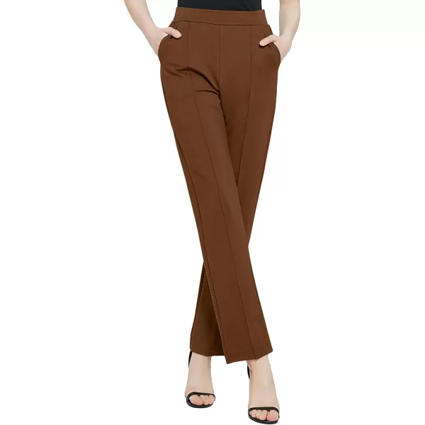 Urban CoCo Womens Yoga Dress Pants Stretchy Casual Slacks Straight Leg Work Pants with PocketsCoffee