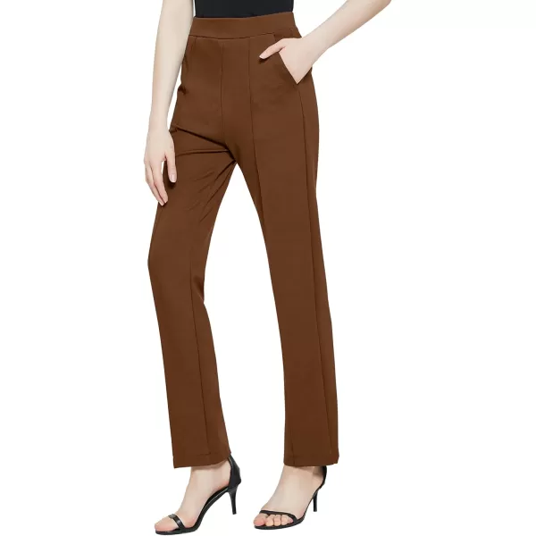 Urban CoCo Womens Yoga Dress Pants Stretchy Casual Slacks Straight Leg Work Pants with PocketsCoffee