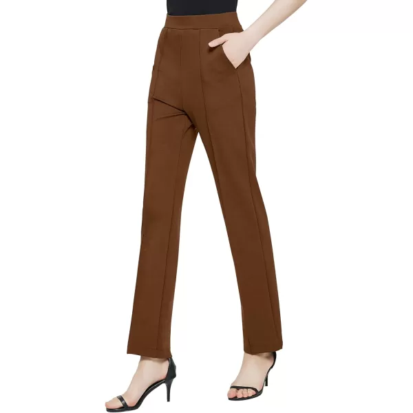 Urban CoCo Womens Yoga Dress Pants Stretchy Casual Slacks Straight Leg Work Pants with PocketsCoffee