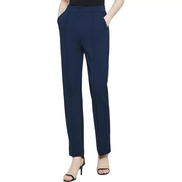 Urban CoCo Womens Yoga Dress Pants Stretchy Casual Slacks Straight Leg Work Pants with PocketsNavy Blue