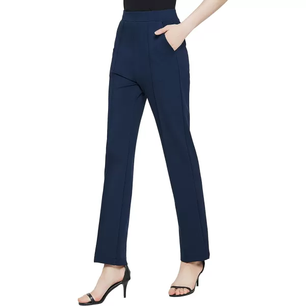 Urban CoCo Womens Yoga Dress Pants Stretchy Casual Slacks Straight Leg Work Pants with PocketsNavy Blue