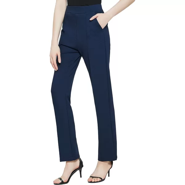 Urban CoCo Womens Yoga Dress Pants Stretchy Casual Slacks Straight Leg Work Pants with PocketsNavy Blue
