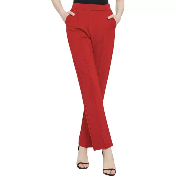 Urban CoCo Womens Yoga Dress Pants Stretchy Casual Slacks Straight Leg Work Pants with PocketsRed