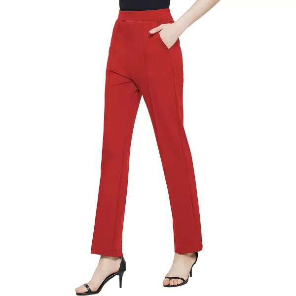 Urban CoCo Womens Yoga Dress Pants Stretchy Casual Slacks Straight Leg Work Pants with PocketsRed