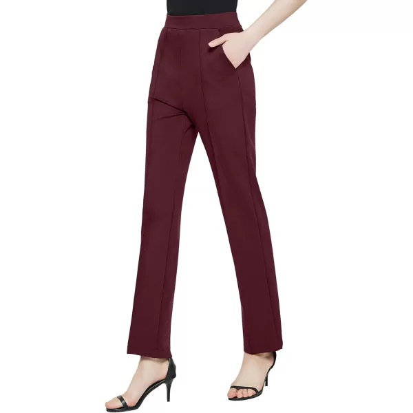 Urban CoCo Womens Yoga Dress Pants Stretchy Casual Slacks Straight Leg Work Pants with PocketsWine Red