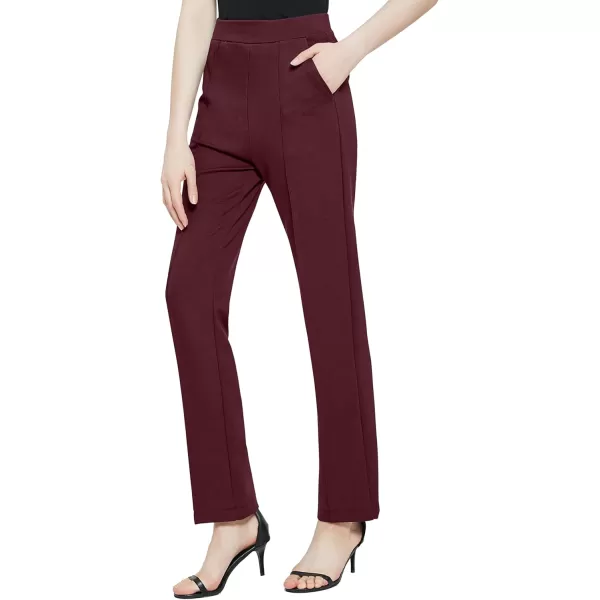 Urban CoCo Womens Yoga Dress Pants Stretchy Casual Slacks Straight Leg Work Pants with PocketsWine Red