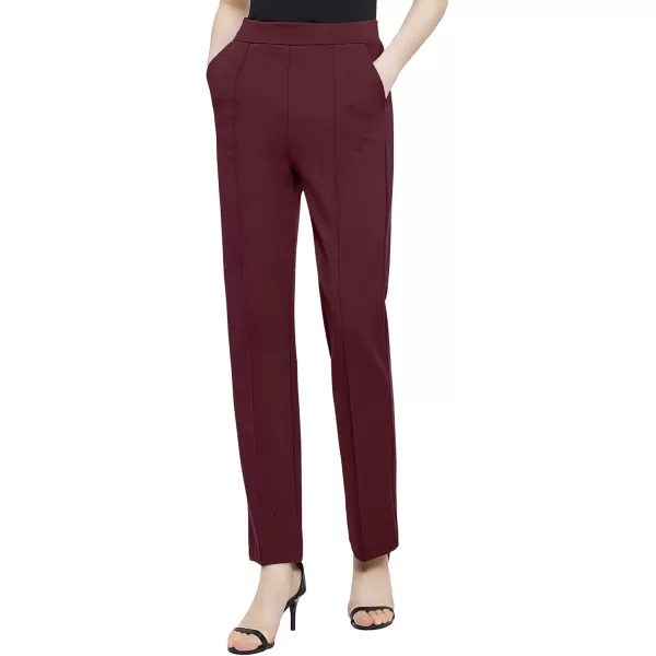 Urban CoCo Womens Yoga Dress Pants Stretchy Casual Slacks Straight Leg Work Pants with PocketsWine Red